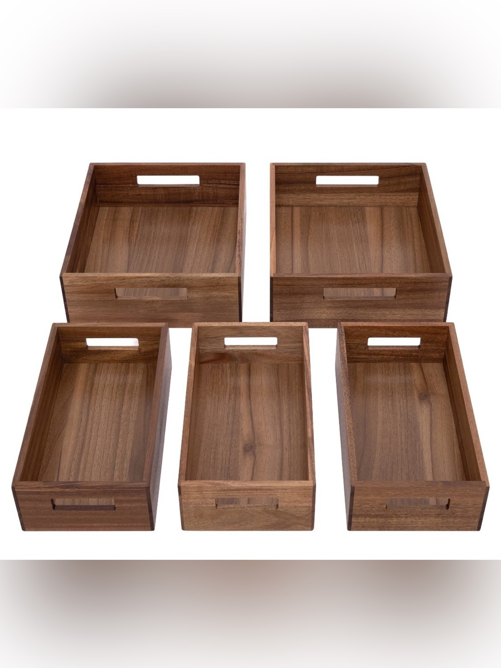 Seville Classics Acacia Wood Storage Bin Set - 5 Piece Pantry Organization
